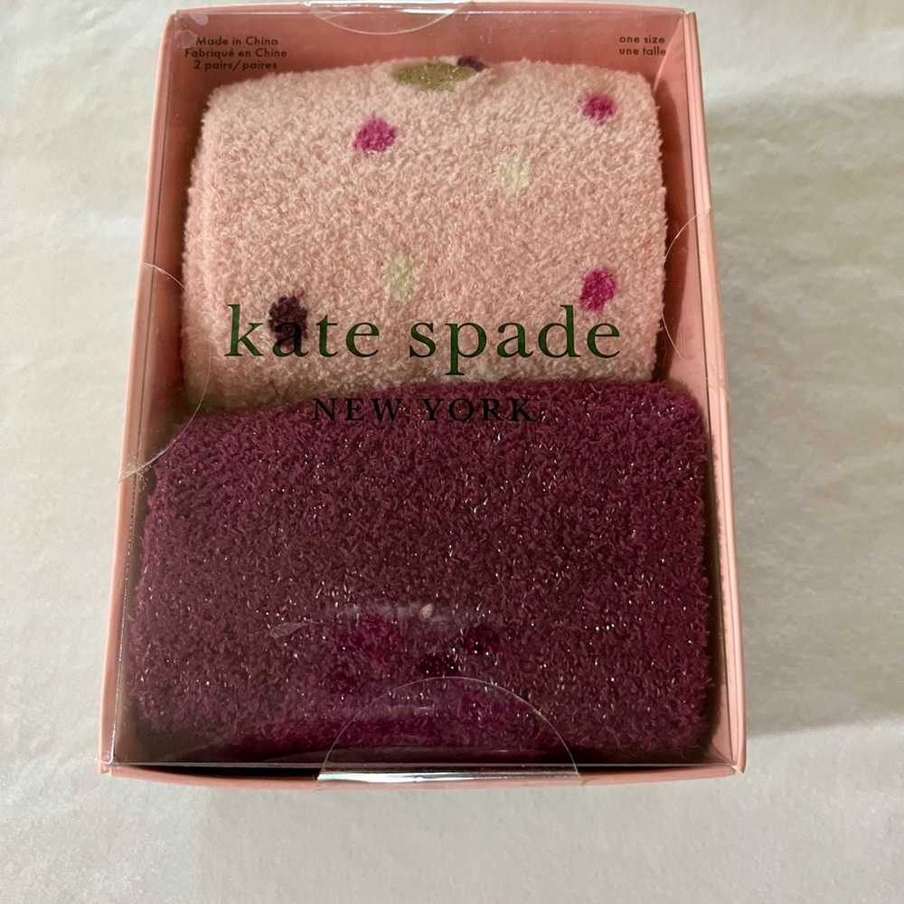 Kate Spade New York 2 Pairs Crew Socks Gift Box Pink & Purple Women’s Size 4-10